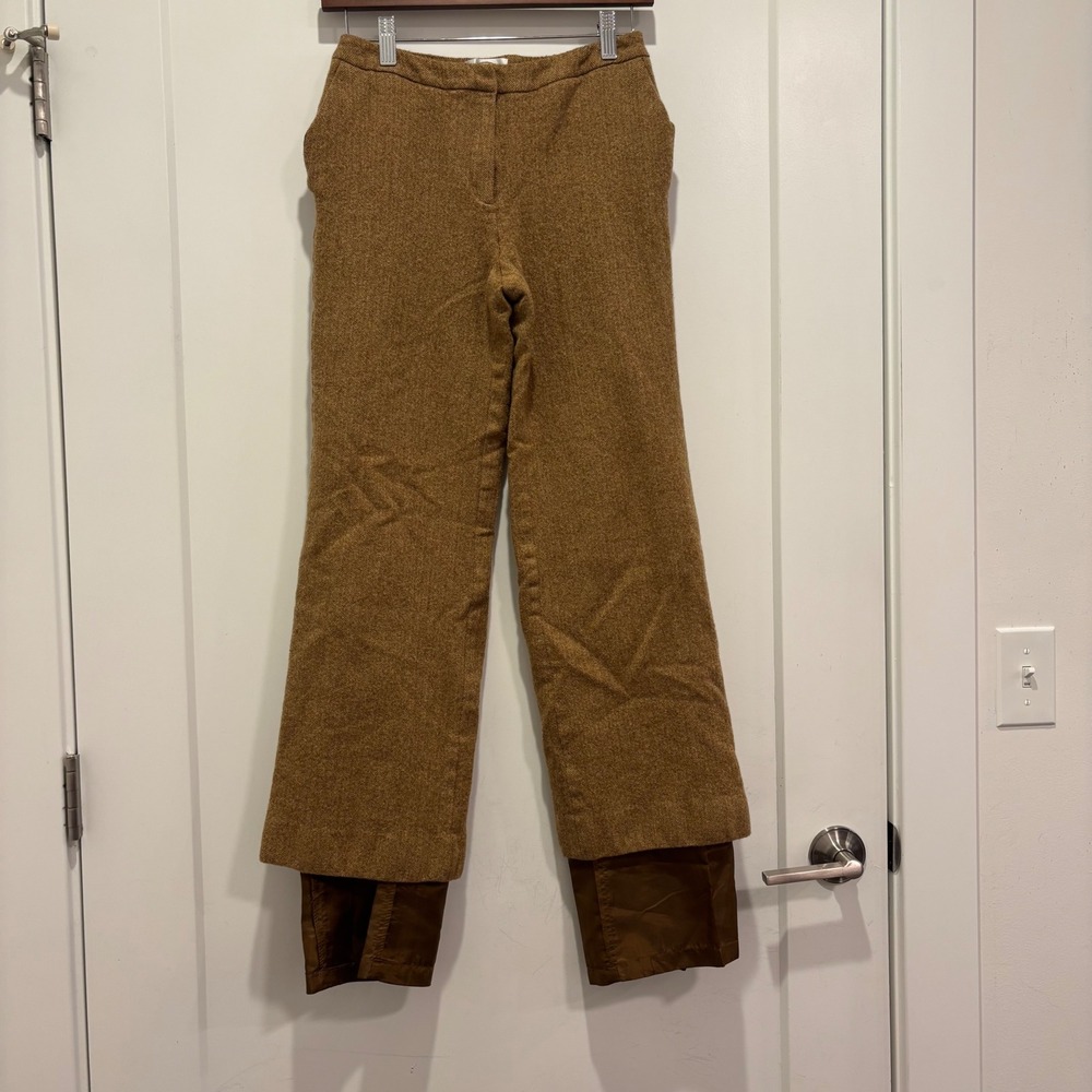 Talbots Brown Herringbone Wool Blend Straight Leg Trousers Dress Pants